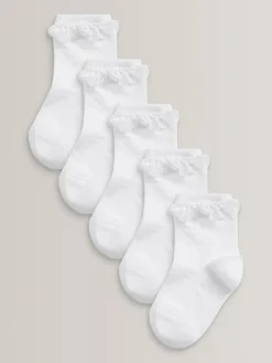 Next White 5 Pack Cotton Rich Ruffle Ankle Socks^ Socks & Tights|Socks & Tights