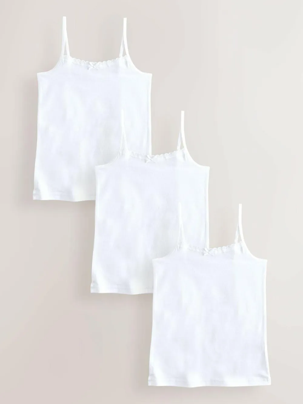 Next White 3 Pack Elastic Strappy Cami Vests (1.5-16yrs)^ Nightwear|Underwear