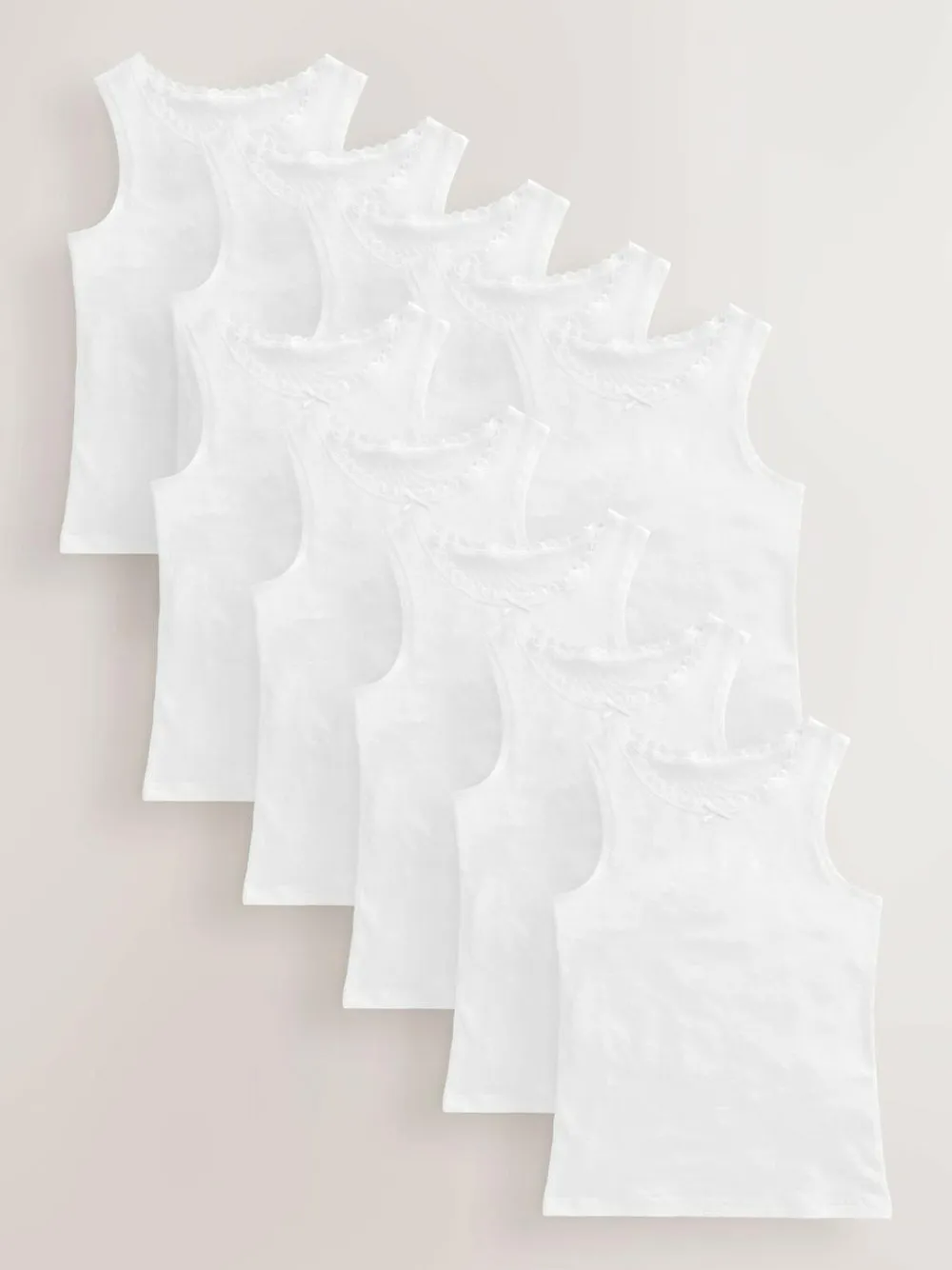 Next White 10 Pack Lace Trim Vest (1.5-16yrs)^ Tops|Multipacks
