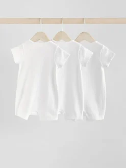 Sale Next White 3 Pack Two Way Zip Baby 100% Cotton Rompers (0mths-3yrs)