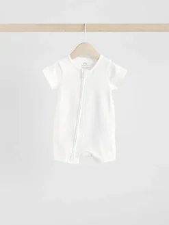 Sale Next White 3 Pack Two Way Zip Baby 100% Cotton Rompers (0mths-3yrs)