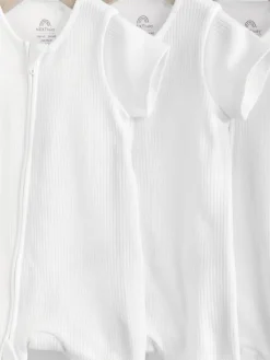 Sale Next White 3 Pack Two Way Zip Baby 100% Cotton Rompers (0mths-3yrs)