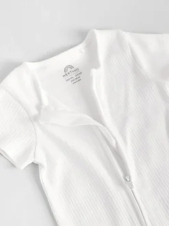 Sale Next White 3 Pack Two Way Zip Baby 100% Cotton Rompers (0mths-3yrs)