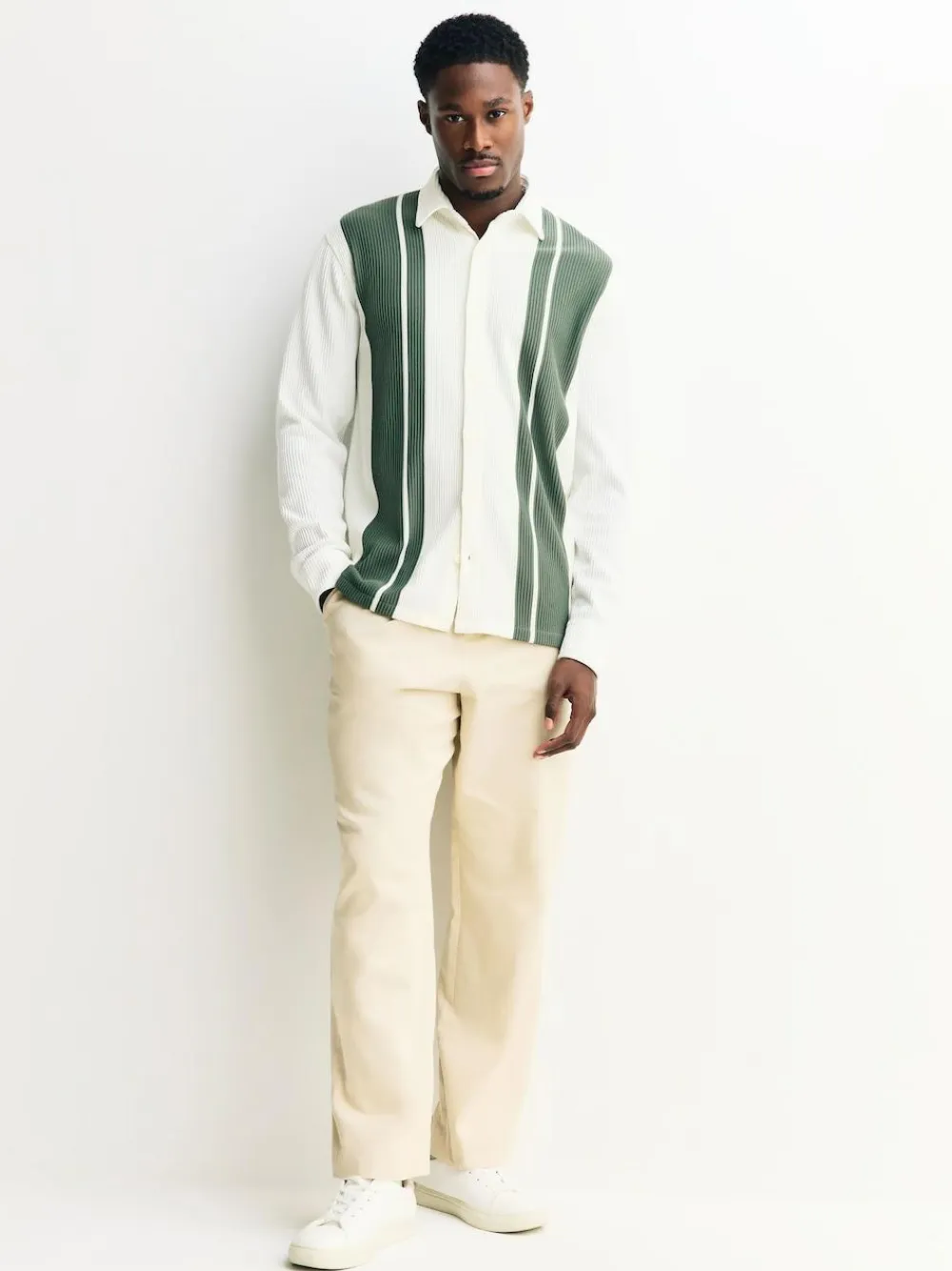 Hot Next Stripe Short Sleeve Jersey Shirt White / Sage Green