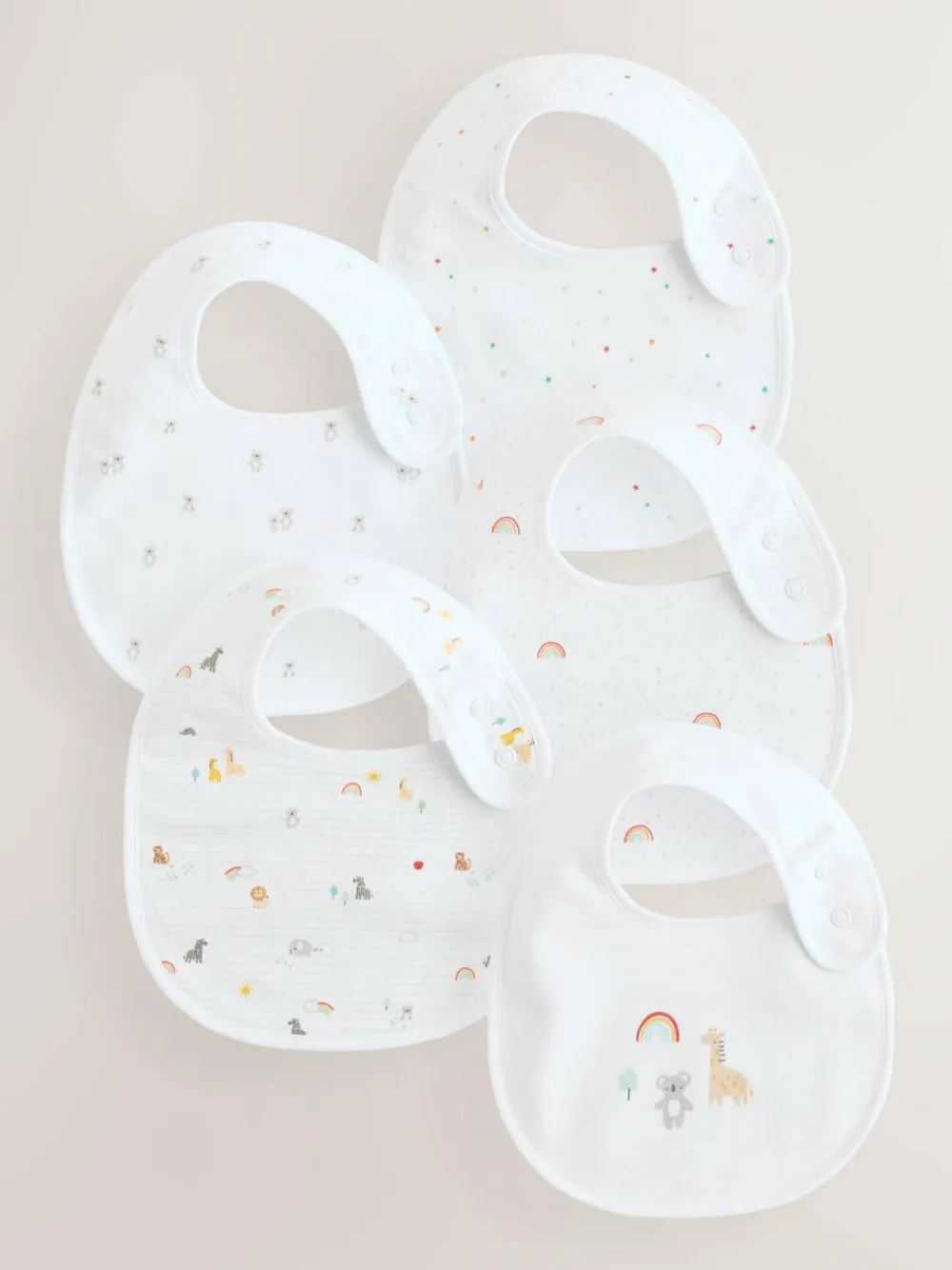 New Next White Animal Print Baby Bibs 5 Pack