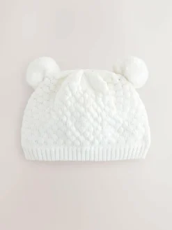 Next White Baby Double Pom Knitted Hat (0mths-2yrs)^ Hats & Scratch Mitts|Newborn Accessories