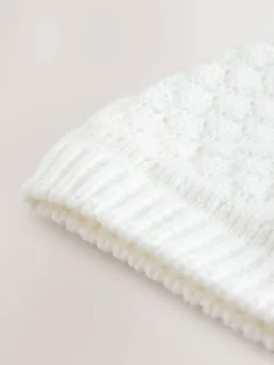 Next White Baby Double Pom Knitted Hat (0mths-2yrs)^ Hats & Scratch Mitts|Newborn Accessories