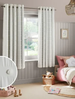 Online Next Bobble Pom Eyelet Blackout Curtains White