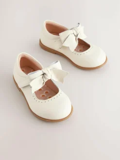 Hot Next Bow Leather Touch Fastening Shoes White
