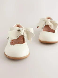 Hot Next Bow Leather Touch Fastening Shoes White