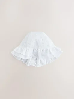 Next White Broderie Bucket Baby Hat (0mths-2yrs)^ Hats