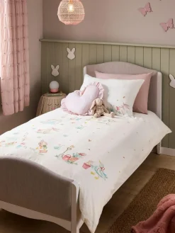 Best Next White Bunny Scene 100% Cotton Textured Printed Duvet Cover and Pillowcase Set