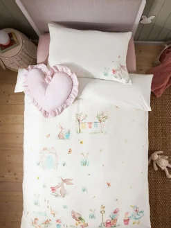 Best Next White Bunny Scene 100% Cotton Textured Printed Duvet Cover and Pillowcase Set