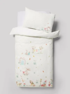Best Next White Bunny Scene 100% Cotton Textured Printed Duvet Cover and Pillowcase Set