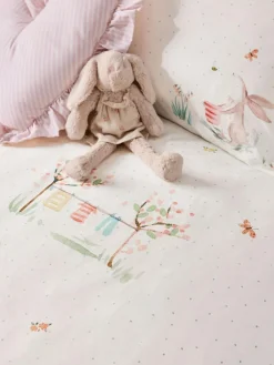 Best Next White Bunny Scene 100% Cotton Textured Printed Duvet Cover and Pillowcase Set