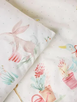 Best Next White Bunny Scene 100% Cotton Textured Printed Duvet Cover and Pillowcase Set