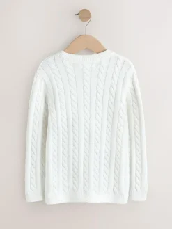 New Next White Cable Knit Crew Neck Jumper (3-16yrs)