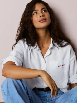 Next Casual Long Sleeve Cropped Shirt with Pocket Embroidery^Women Blouses & Shirts