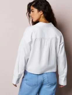 Next Casual Long Sleeve Cropped Shirt with Pocket Embroidery^Women Blouses & Shirts
