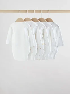 Hot Next White Character 5 Pack Long Sleeve 100% Cotton Baby Bodysuits