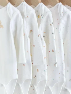 Hot Next White Character 5 Pack Long Sleeve 100% Cotton Baby Bodysuits