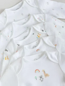 Hot Next White Character 5 Pack Long Sleeve 100% Cotton Baby Bodysuits