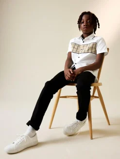 Next White Check Splice Short Sleeve Smart Shirt (3-16yrs)