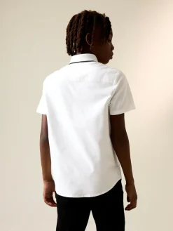 Next White Check Splice Short Sleeve Smart Shirt (3-16yrs)