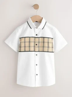 Next White Check Splice Short Sleeve Smart Shirt (3-16yrs)