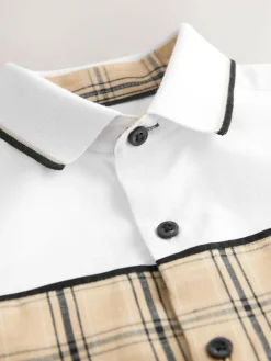 Next White Check Splice Short Sleeve Smart Shirt (3-16yrs)