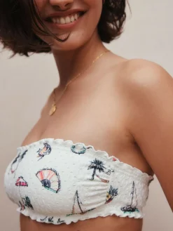 Next White Conversational Broderie Bandeau Bikini Top^Women Swimwear