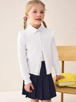 Best Next White Cotton Rich Frill Shoulder School Cardigan (3-16yrs)