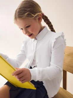 Best Next White Cotton Rich Frill Shoulder School Cardigan (3-16yrs)