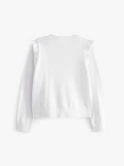Best Next White Cotton Rich Frill Shoulder School Cardigan (3-16yrs)