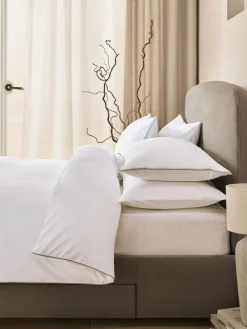 Outlet Next Cotton Rich Piped Duvet Cover and Pillowcase Set White