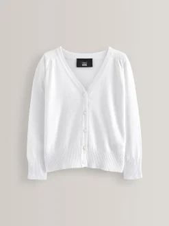 Outlet Next White Cotton Rich School V-Neck Cardigan (3-16yrs)