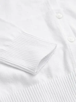 Outlet Next White Cotton Rich School V-Neck Cardigan (3-16yrs)