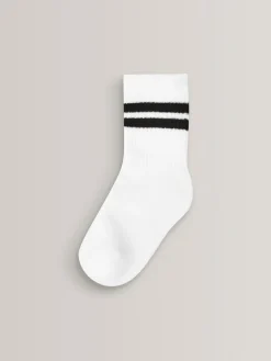 Next White Cushioned Footbed Cotton Rich Ribbed Tipped Socks 5 Pack^BOY Socks