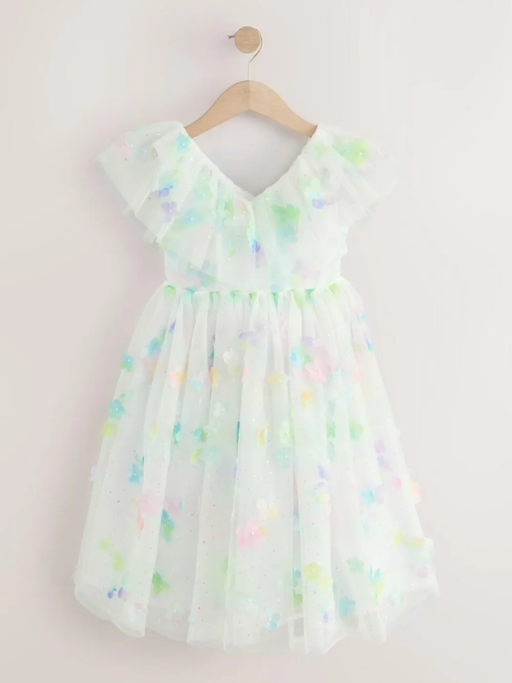 Next White 3D Flower Ruffle Mesh Occasion Dress (3-16yrs)^ Occasionwear