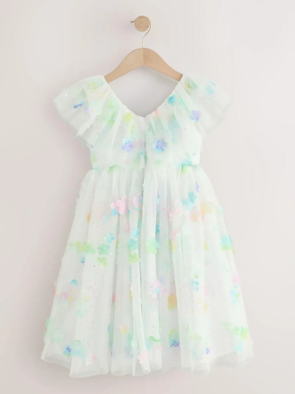 Next White 3D Flower Ruffle Mesh Occasion Dress (3-16yrs)^ Occasionwear