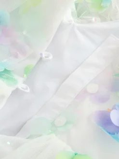 Next White 3D Flower Ruffle Mesh Occasion Dress (3-16yrs)^ Occasionwear