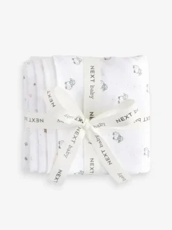 Clearance Next Baby Muslins Cloths 4 Pack White Delicate Animal