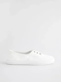 Next Embroidered Laceless Canvas Slip On Trainers^Women Sneakers