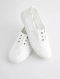 Next Embroidered Laceless Canvas Slip On Trainers^Women Sneakers