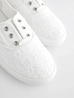 Next Embroidered Laceless Canvas Slip On Trainers^Women Sneakers