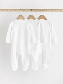 Outlet Next Essential Zipped 100% Cotton Baby Sleepsuits 3 Pack (0-3yrs) White