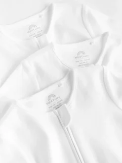 Outlet Next Essential Zipped 100% Cotton Baby Sleepsuits 3 Pack (0-3yrs) White