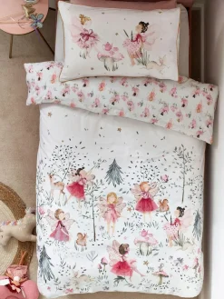 Outlet Next Printed Polycotton Duvet Cover and Pillowcase Bedding Set White Fairy Forest
