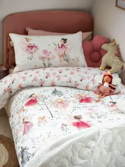 Outlet Next Printed Polycotton Duvet Cover and Pillowcase Bedding Set White Fairy Forest