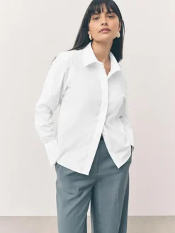 Next Fitted Stretch Essential Long Sleeve Shirts 2 Pack White